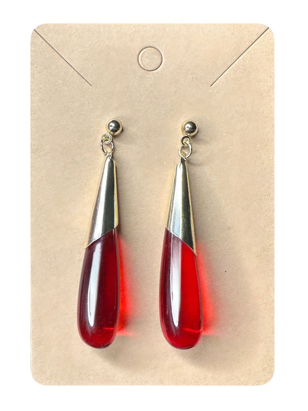 Gold-Tone Red Teardrop Dangle Earrings - Women Jewelry
